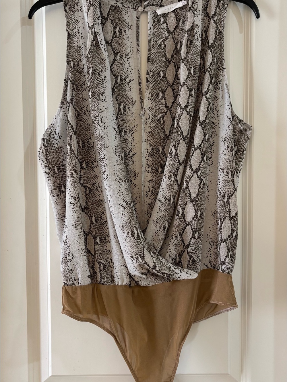 Lush Snake Print Surplice Bodysuit in Gray and Brown XL